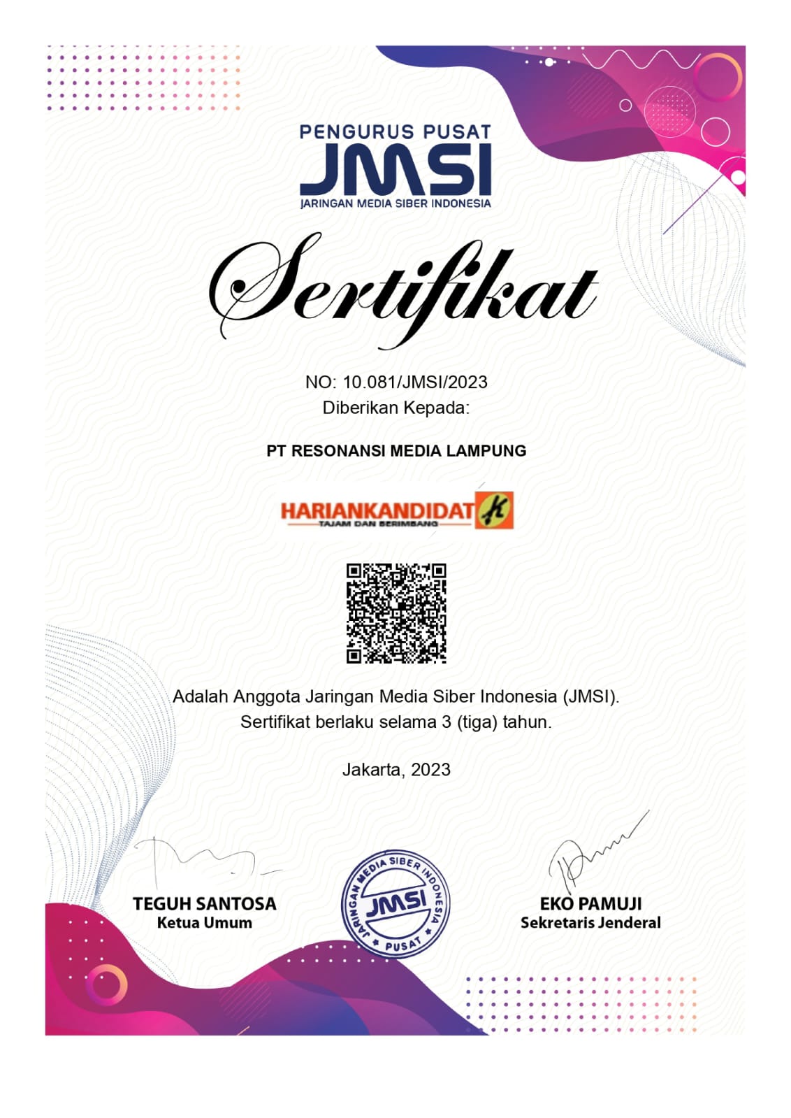 Sertifikat JMSI